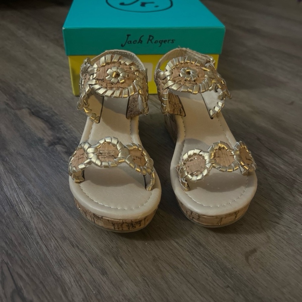 Toddler girl Jack Rogers Gold Sandals with Medallion Details